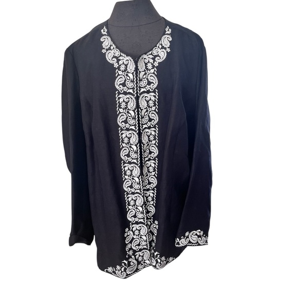 Carole Little Black Linen Blend Paisley Embroidered Tunic Jacket 22W - Picture 1 of 8